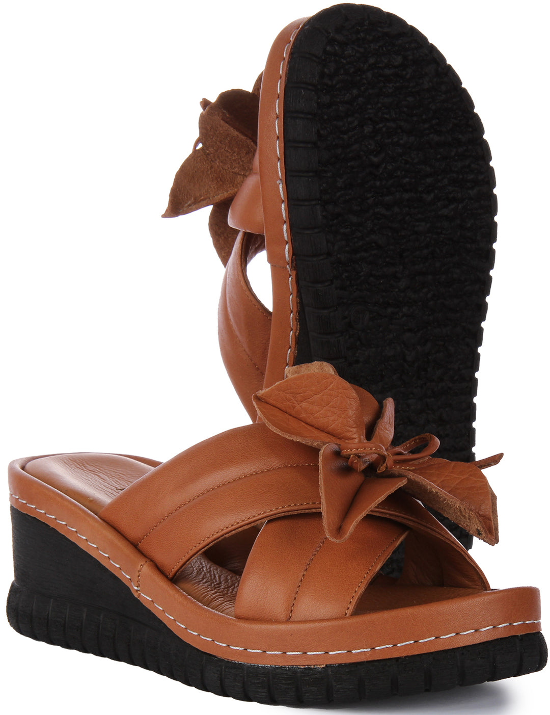 JUSTINREESS Ariel Sandalo con zeppa comfort in pelle da donna in tan