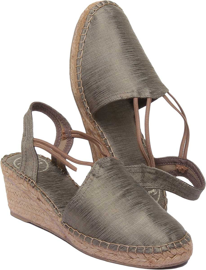 Toni Pons Turia Frauen Keilabsatz Seide Schuhe mit elastischen Riemen Taupe