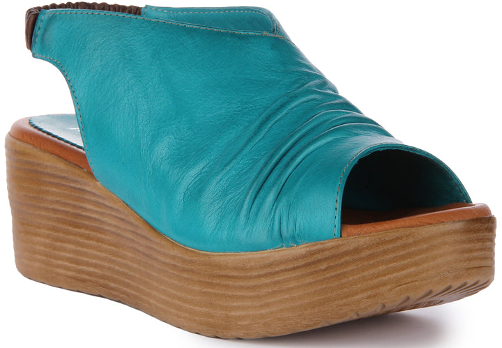 Justinreess England Dilla Sandales à semelle compensée en cuir pour femmes en turquoise