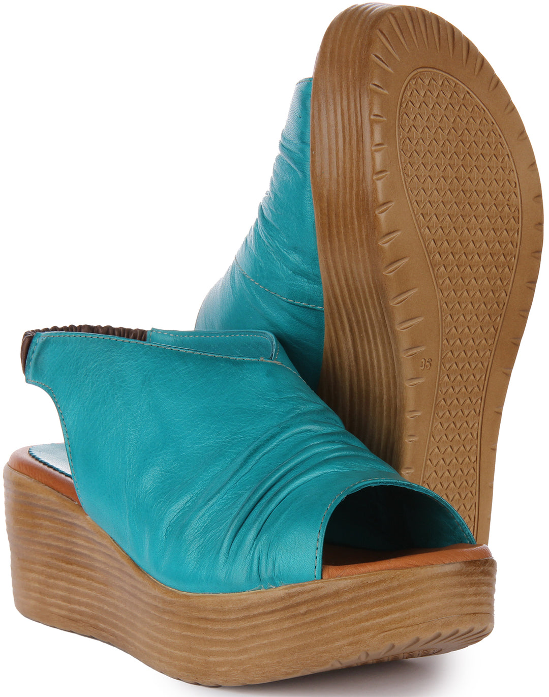 Justinreess England Dilla Sandales à semelle compensée en cuir pour femmes en turquoise