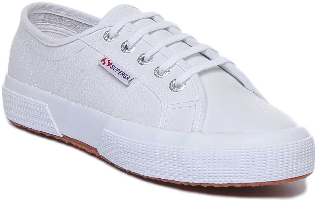 Superga 2750 EfGlu en blanco Men clasicos cuero casual de encaje de encaje up entrenador 4feetshoes