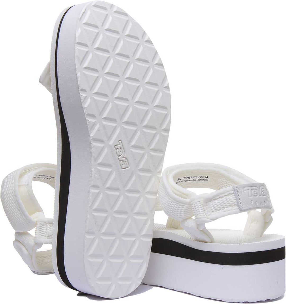 Teva Flatform Universal Sandalo da donna con stampa a rete con gancio e anello in bianco