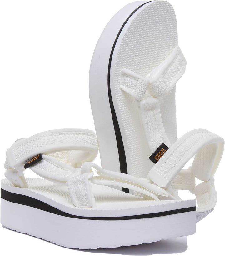 Teva Flatform Universal Sandalo da donna con stampa a rete con gancio e anello in bianco