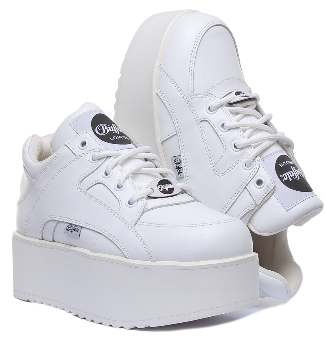 Buffalo 1533068 Damen Plateau Sneakers aus geschnürtem Leder Weiß
