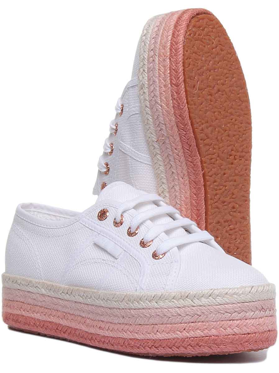Superga 2790 Cotcolorpew Chaussures à lacets à plateforme en corde colorée pour femmes en blanc