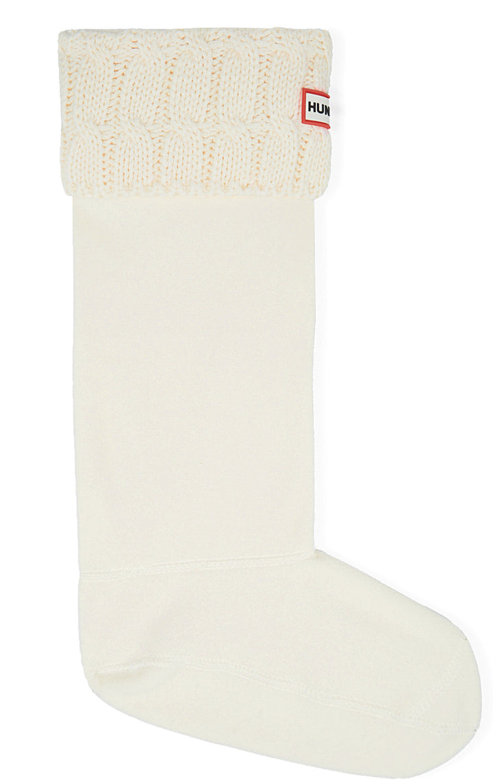 Hunter chaussettes de bottes hautes originales pour femmes, tricotées en câble à six points, en blanc