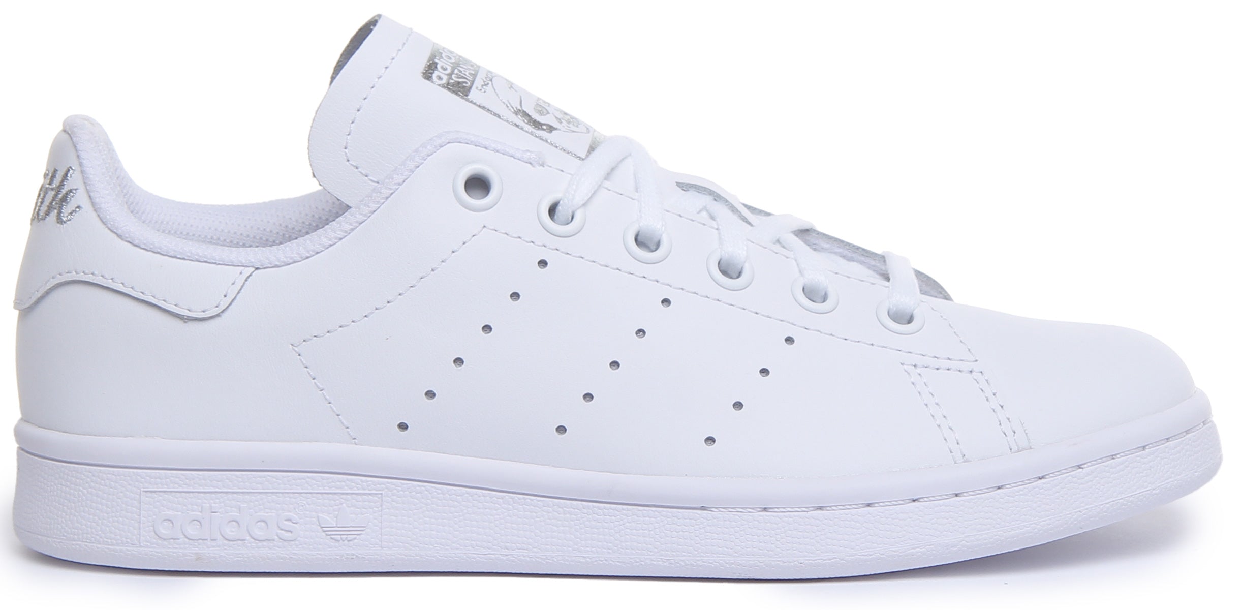 Adidas Stan Smith J Baskets a lacets en cuir blanc pour les jeunes 4feetshoes