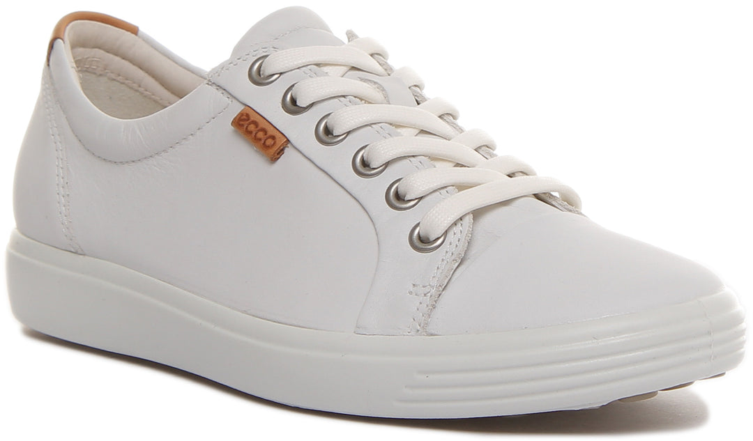 Ecco Soft In White For Women Comfort Lace up Casual Trainers