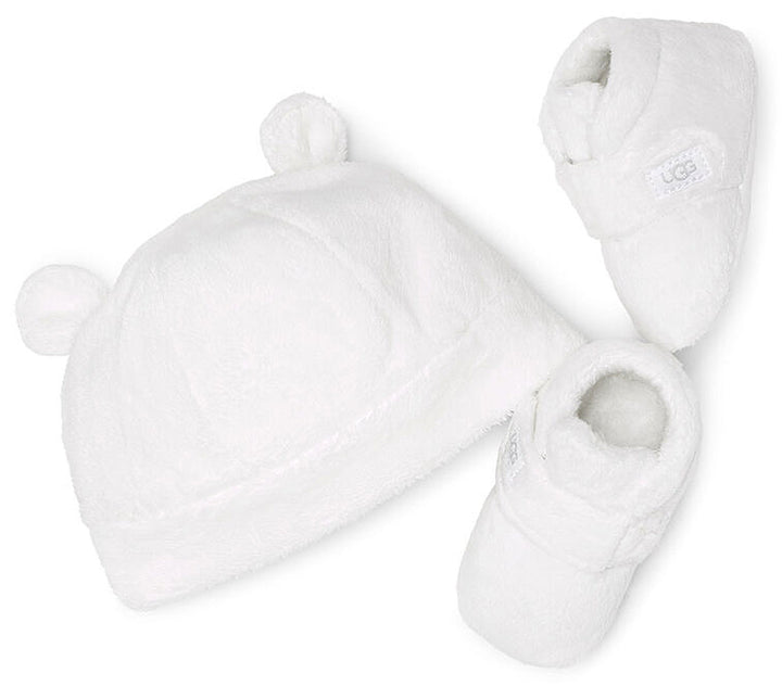 Ugg Bixbee Conjunto de bota y gorro de lana para bebé en blanco
