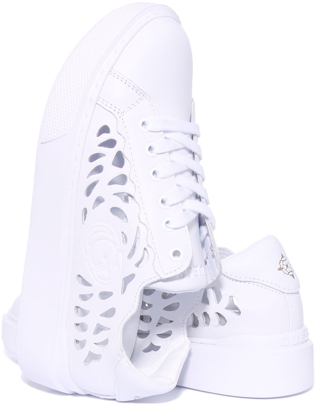 Guess Pepzi Lazer Cut Trainer In White For Women