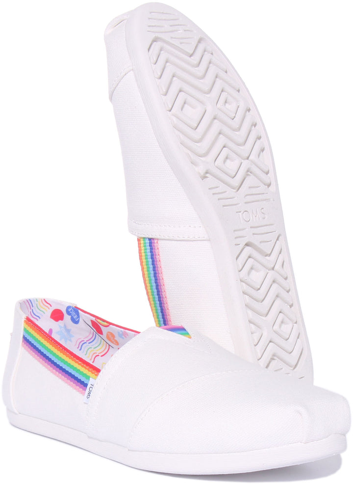 Toms Unity Pride Alpargata Zapatillas de lona con adornos de arco iris para hombre en blanco