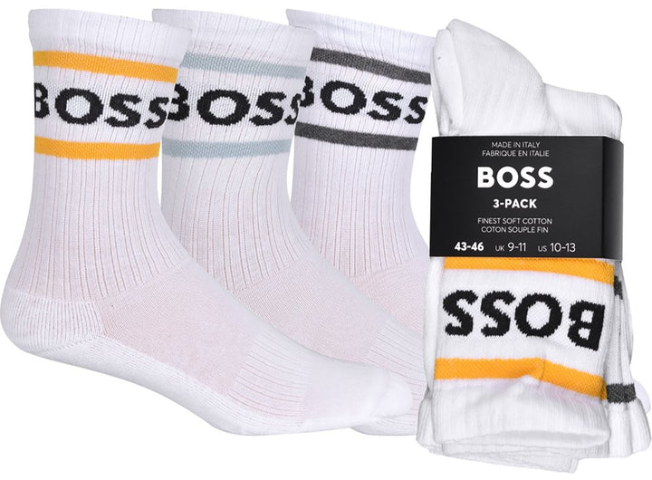 Boss Lot de 3 chaussettes en coton pour hommes en blanc