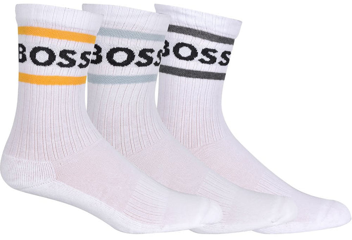 Boss Lot de 3 chaussettes en coton pour hommes en blanc