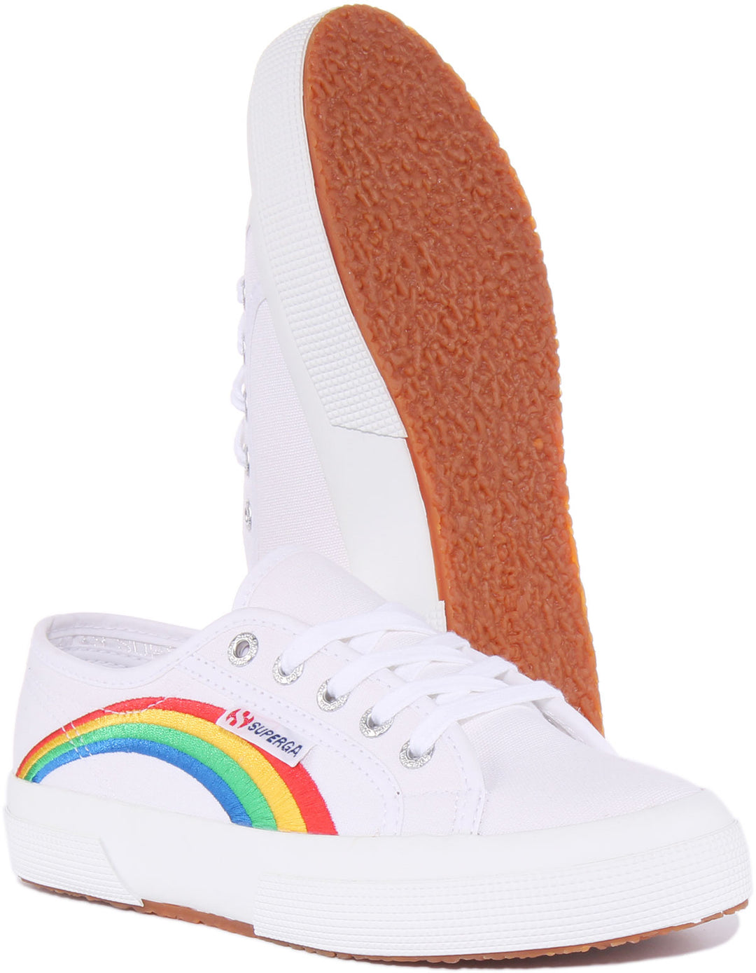 Superga 2750 Cotu Rainbow Zapatillas de lona con cordones para mujer en blanco