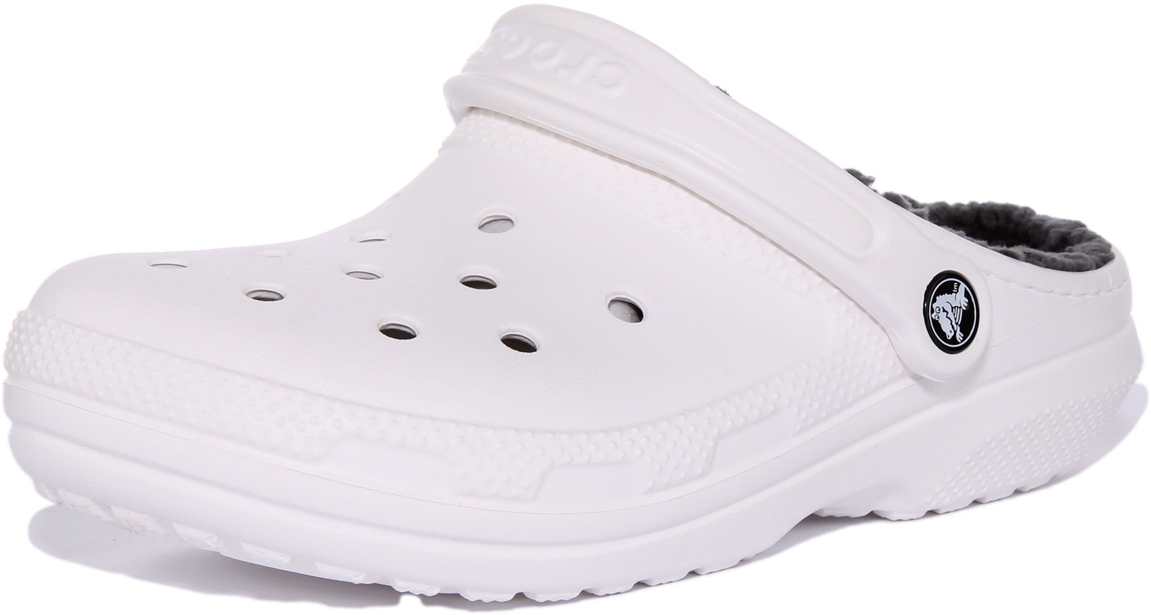 White crocs deals with grey fur