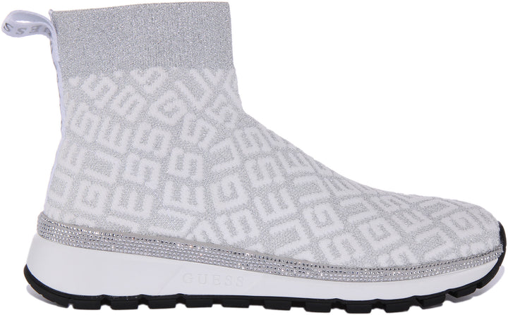 Guess Zyla Sock Boot In White Silver
