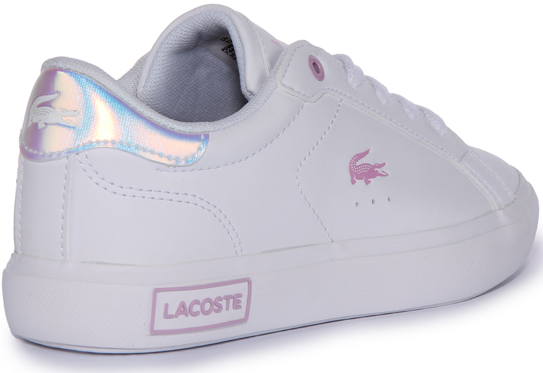 Lacoste Powercourt 222 Zapatillas de deporte sintéticas con cordones para jóvenes en blanco