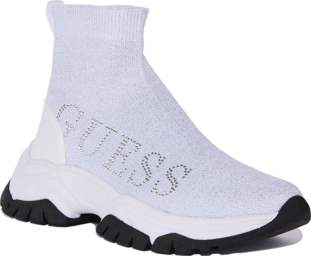 Guess Nollen Sock Trainer In White For Women