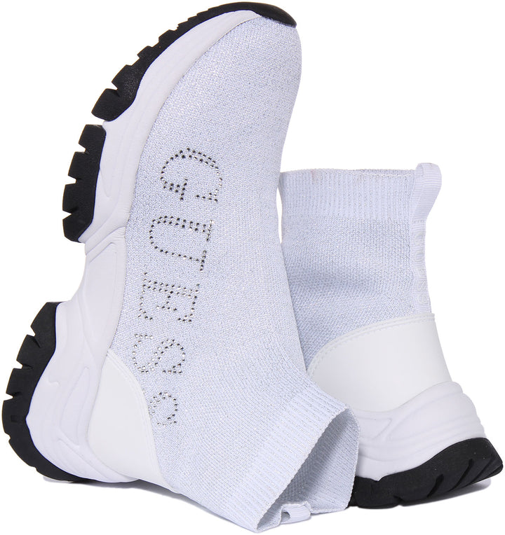 Guess Nollen Sock Trainer In White For Women