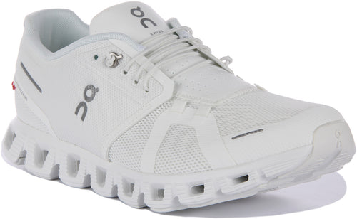 On Running Cloud 5 Chaussures de course en maille speed lacets pour hommes en blanc