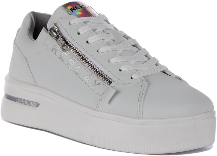 Replay University Zip Zapatillas de deporte sintéticas con cordones y cremallera lateral para mujer en blanco