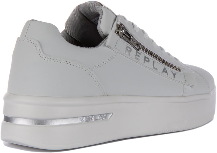 Replay University Zip Zapatillas de deporte sintéticas con cordones y cremallera lateral para mujer en blanco