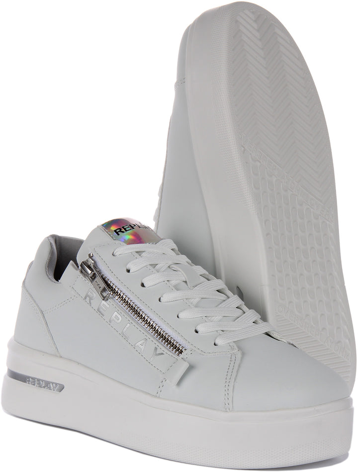 Replay University Zip Zapatillas de deporte sintéticas con cordones y cremallera lateral para mujer en blanco