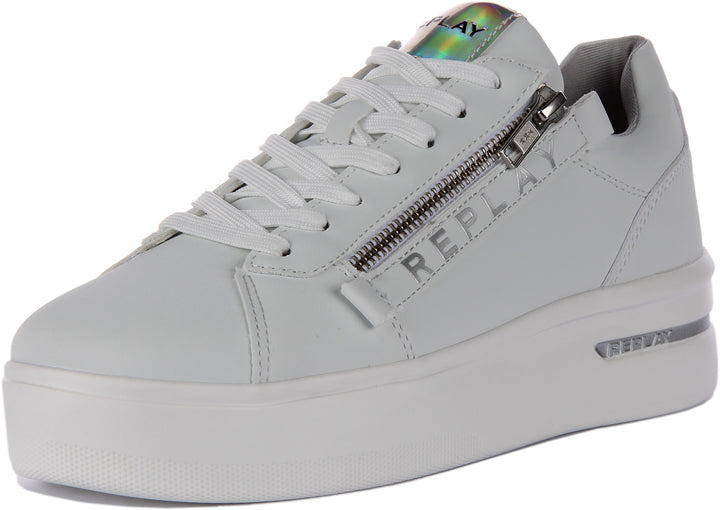 Replay University Zip Zapatillas de deporte sintéticas con cordones y cremallera lateral para mujer en blanco