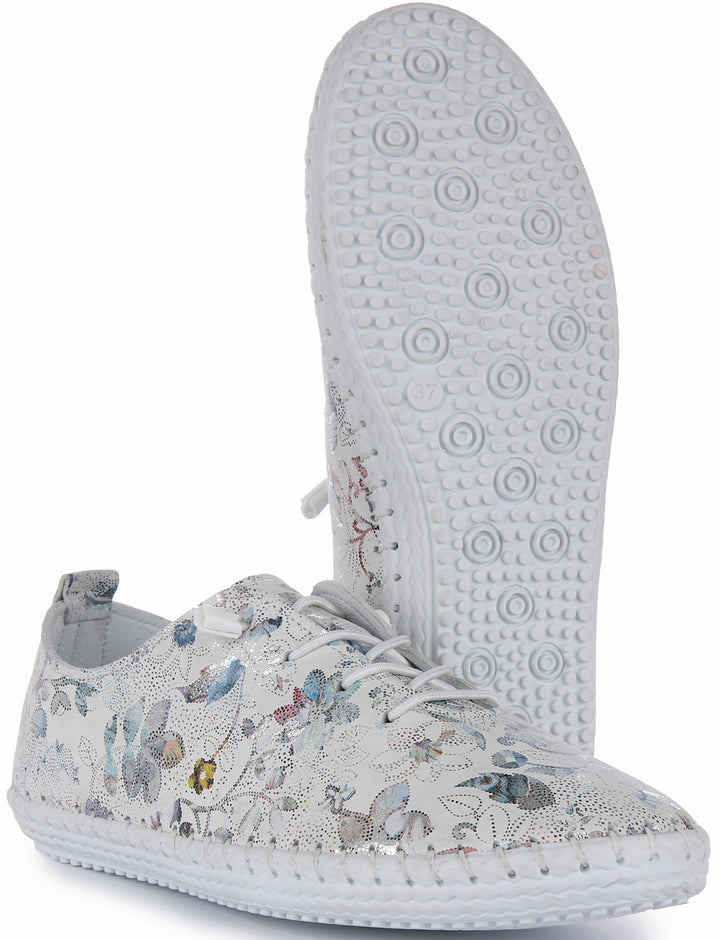 JUSTINREESS Lexi Scarpe antiscivolo in pelle con stampa floreale da donna in bianco