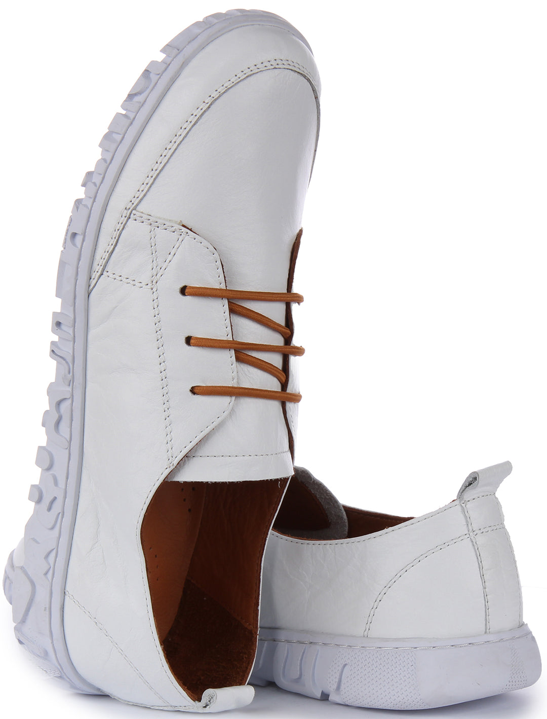 JUSTINREESS Molly Zapatos casual confort con cordones de piel para mujer en blanco