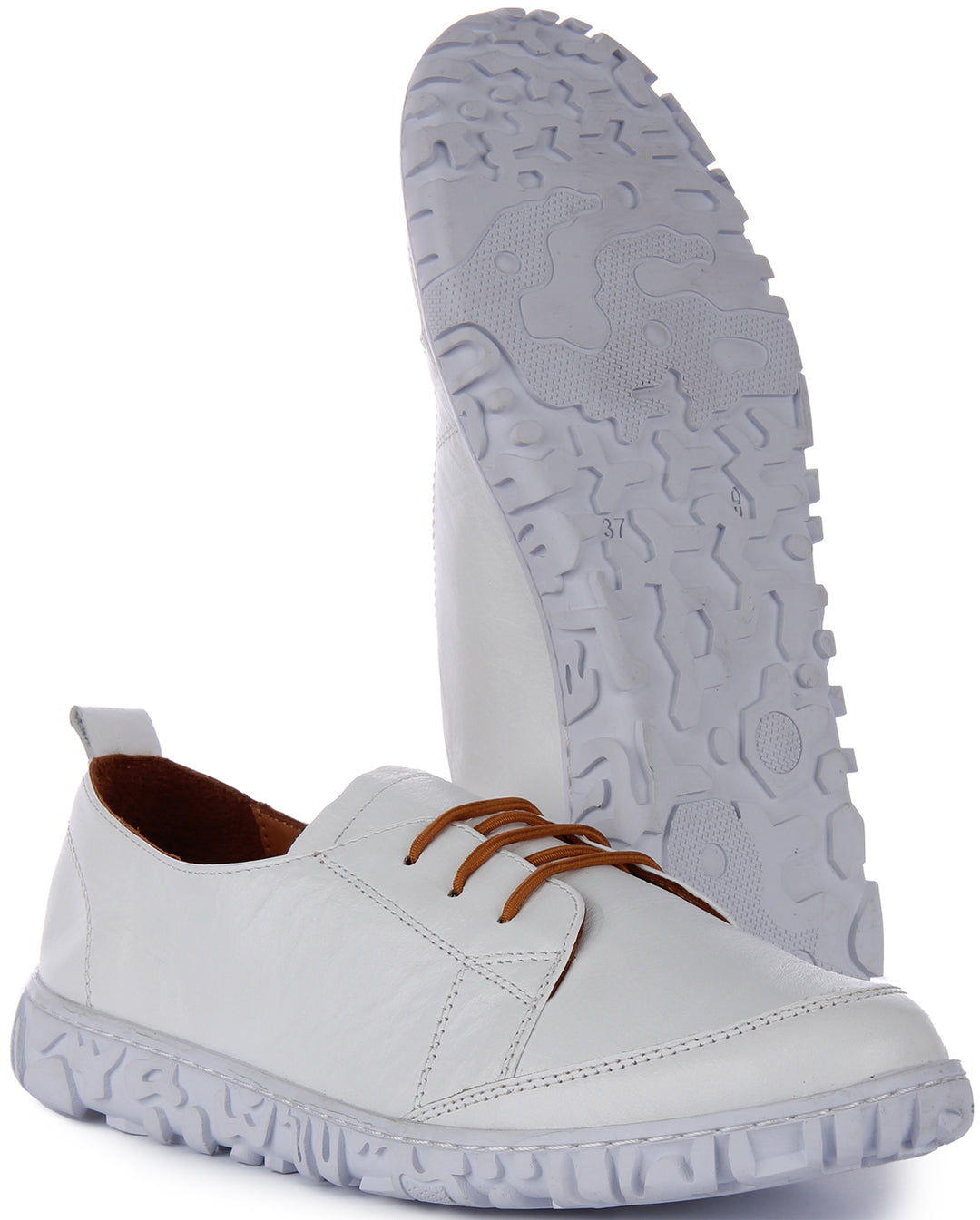 JUSTINREESS Molly Zapatos casual confort con cordones de piel para mujer en blanco