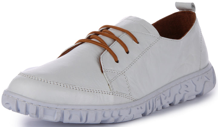 JUSTINREESS Molly Zapatos casual confort con cordones de piel para mujer en blanco