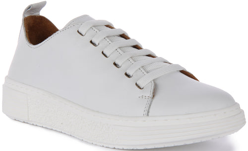 JUSTINREESS Diana Scarpe da ginnastica eleganti in pelle allacciate da donna in bianco