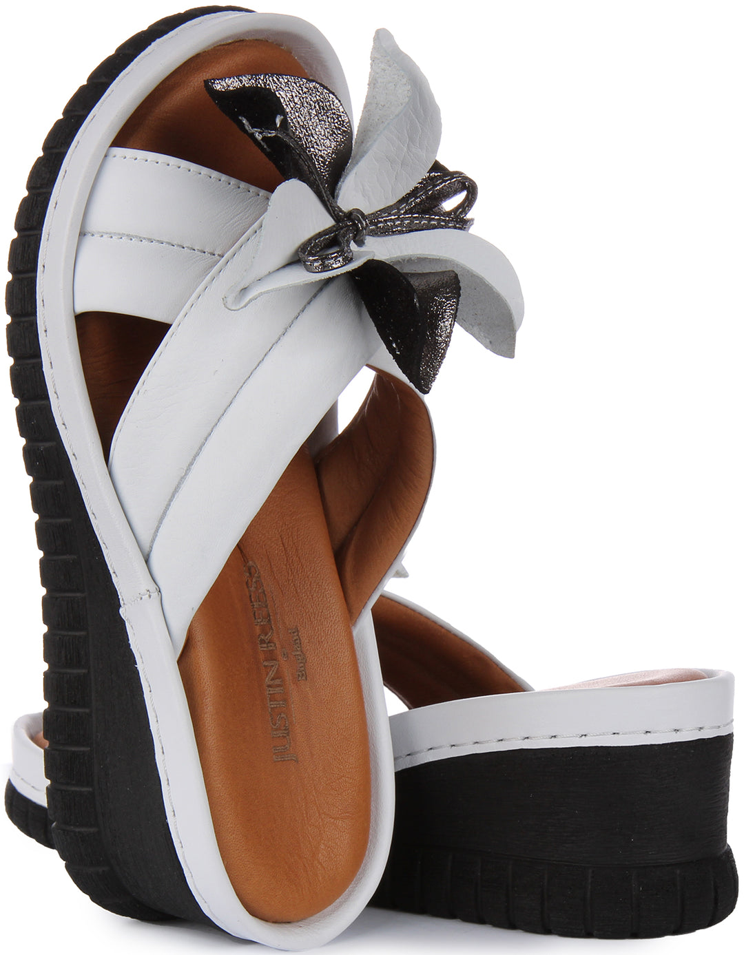 JUSTINREESS Ariel Sandalo con zeppa comfort in pelle da donna in bianco