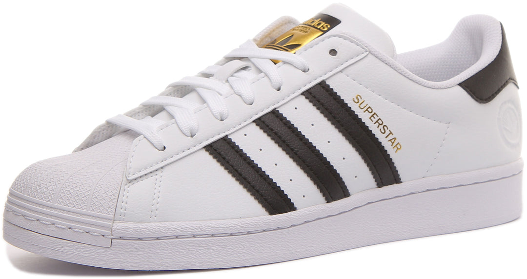 Mens Adidas Superstar OG Leather Trainers - All Sizes - Black/White/Gold  EG4958. 