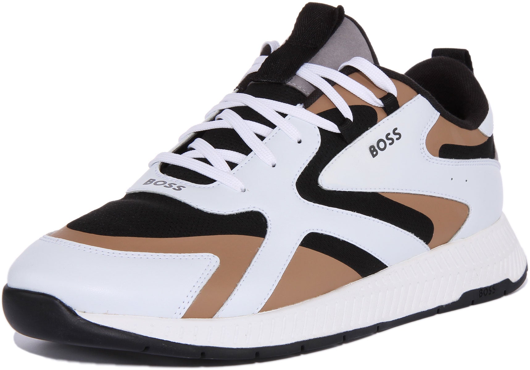 Boss Titanium Runn KNSTA Baskets en tricot lacets pour hommes en blanc beige