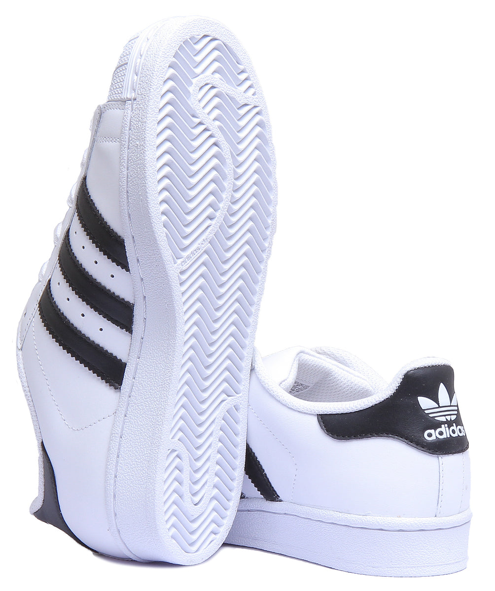 Adidas Superstar Zapatillas de deporte casuales de cuero con cordones para mujer en blanco negro