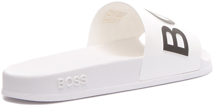 Hugo Boss Bay Sandalias deslizantes con correa de logotipo para hombre en blanco negro