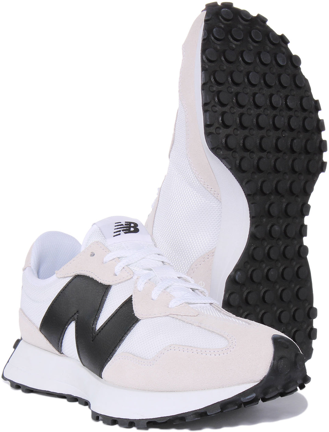 New Balance MS327CWB Baskets rétro à lacets en daim et maille pour hommes en blanc noir