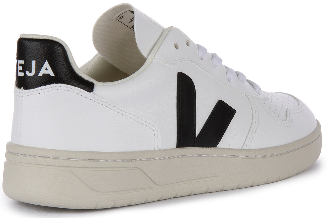 Veja V-10 Cwl In White Black For Men Lace up Court Trainers
