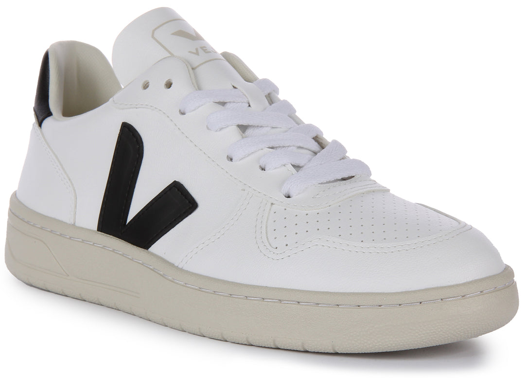 Veja V-10 Cwl Weiß Schwarz Für Damen Schnürsneaker aus Leder