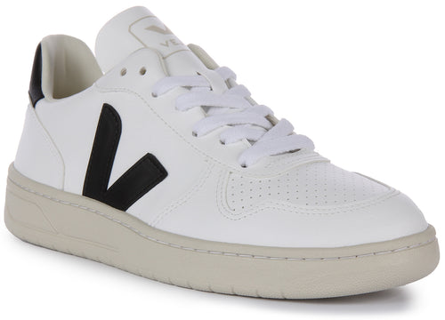 Veja V10 CWL Scarpe da ginnastica allacciate in ecopelle da donna in bianco nero