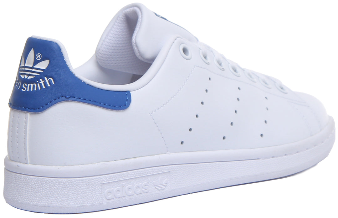 Adidas Stan Smith J Lace Up Leather Trainers In White Blue For Youth