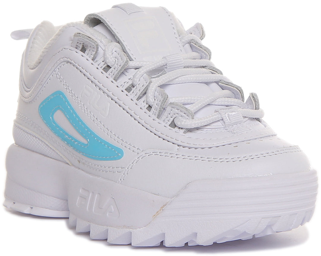 Fila Disruptor II White Blue For Kids Kids Leather Trainers EVA
