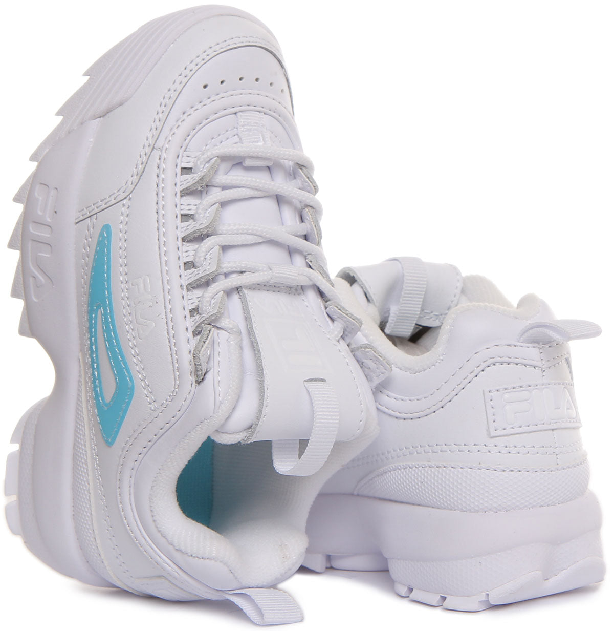 Fila Disruptor II White Blue For Kids Kids Leather Trainers EVA