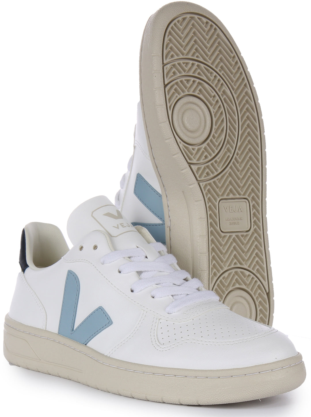 Veja V 10 Cwl In White Blue For Men Organic Lace Up Trainers