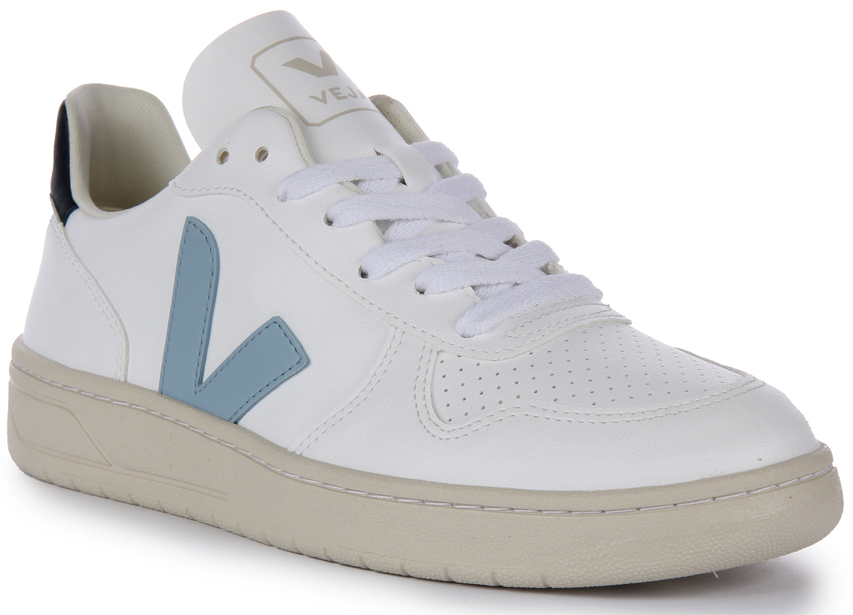 Veja V 10 Cwl In White Blue For Women Lace Up Casual Trainers