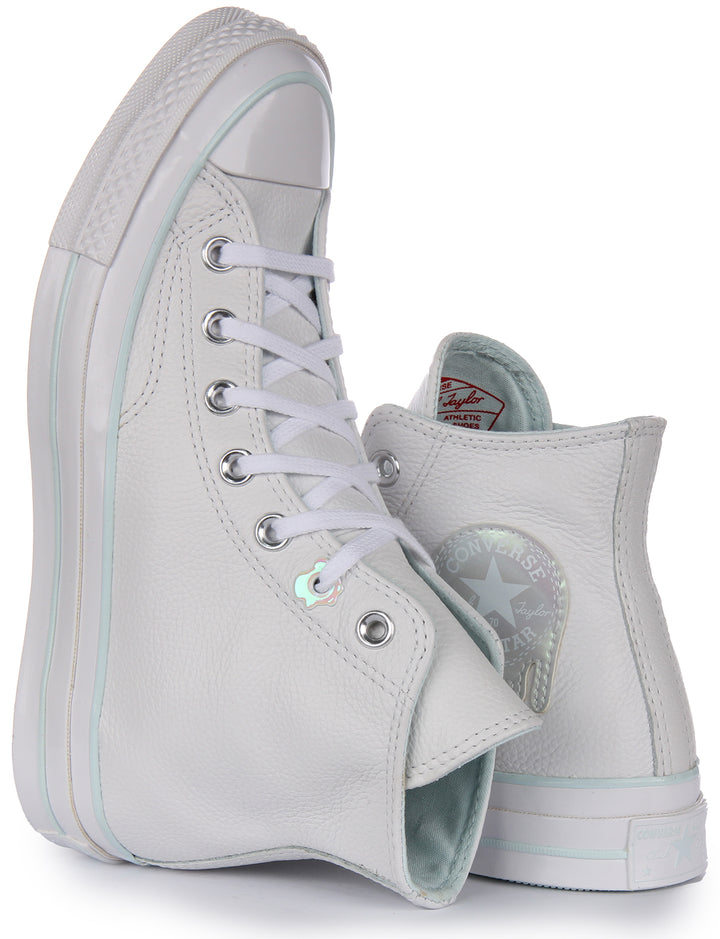 Converse Chuck 70 Hi Schnürung Leder Turnschuhe Weiß Blau