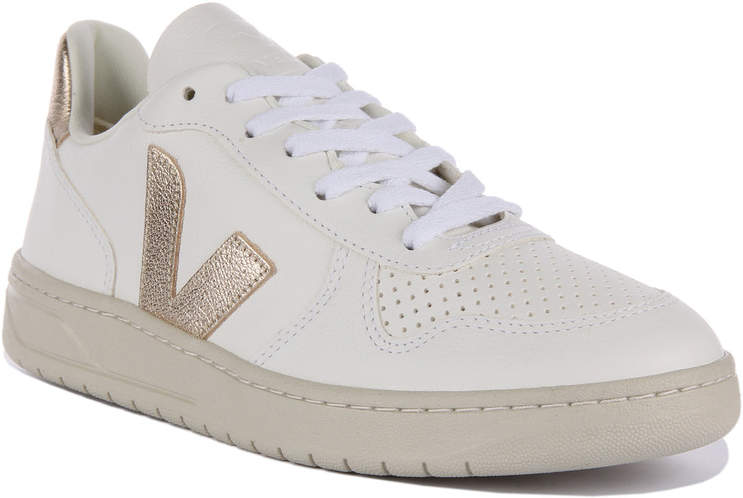 Veja V 10 Chromefree In White Bronze For Men Lace Up Leather