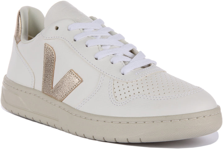 Veja V10 Scarpe da ginnastica allacciate in pelle chromefree da uomo in bianco bronzo